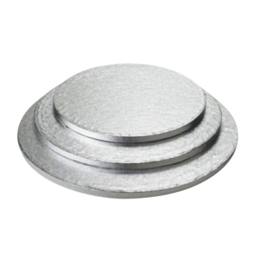 14" Round Silver Cake Board - Foil Wrapped Corrugated Board