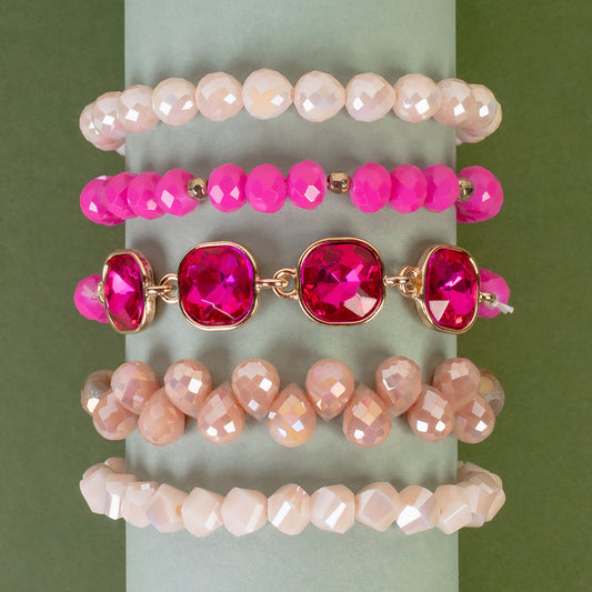 1434 - Crystal Stacked Bracelets - Fuchsia