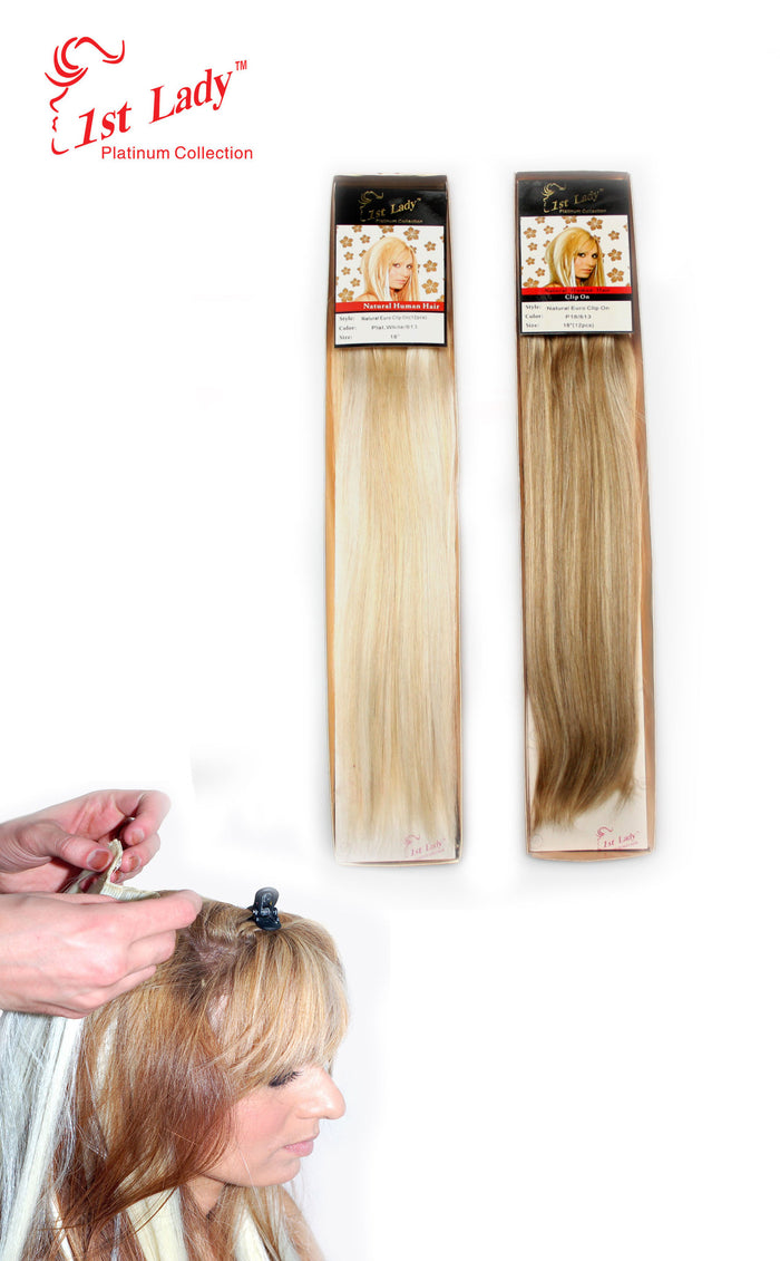 1st Lady Natural Euro Human Hair Blended Clip on Hair Extensions 18" (12Pcs) - Elysee Star