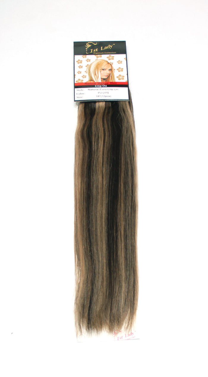 1st Lady Natural Euro Human Hair Blended Clip on Hair Extensions 18" (12Pcs) - Elysee Star