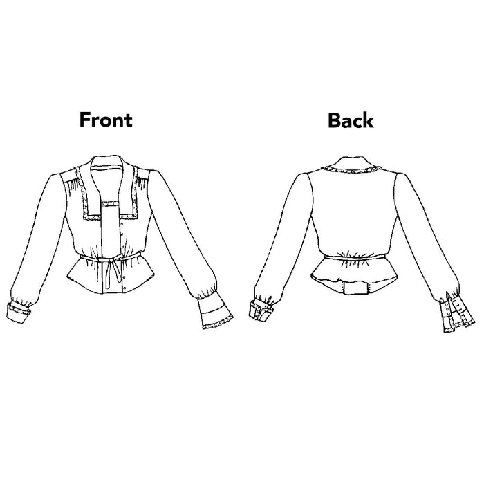 line drawings of the front and back of the armistice blouse