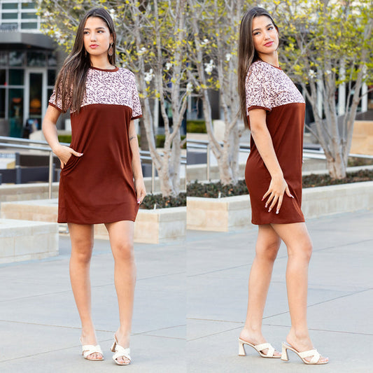 30045 - Western Print T-Shirt Dress with Pockets