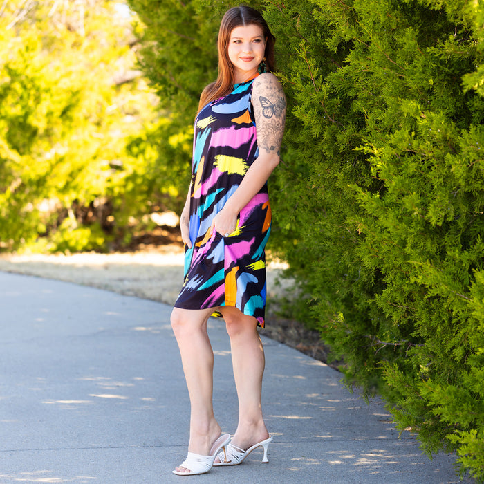 30070 - Multicolor Abstract Print Dress