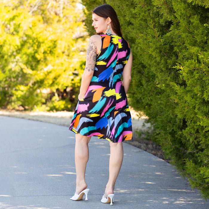 30070 - Multicolor Abstract Print Dress