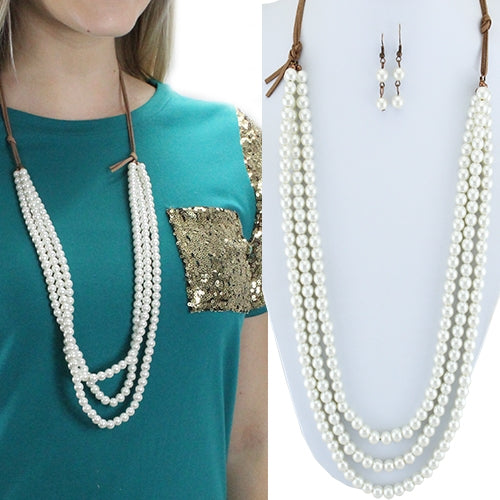 71716 - Layered Beaded Necklace - Pearl