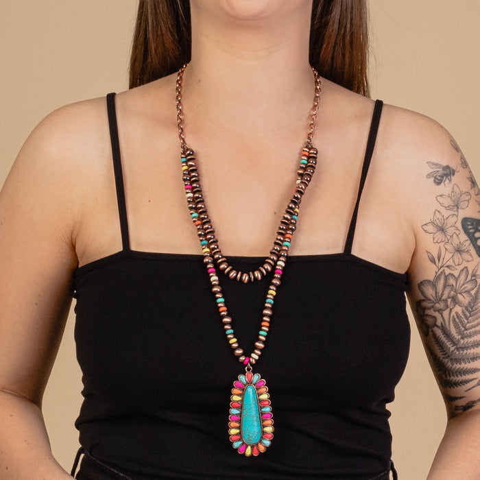 72902 - Squash Blossom Necklace - Multi & Copper