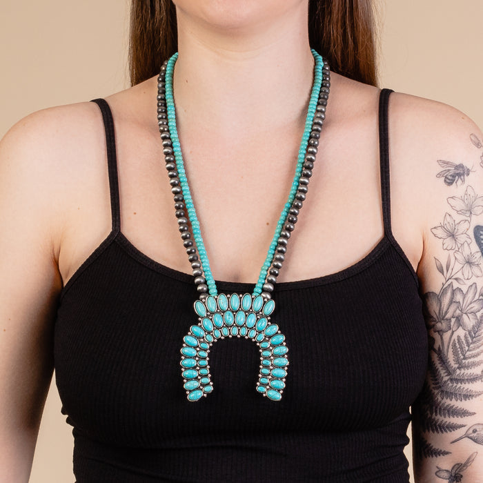 72918 - Squash Blossom Necklace - Turquoise & Silver