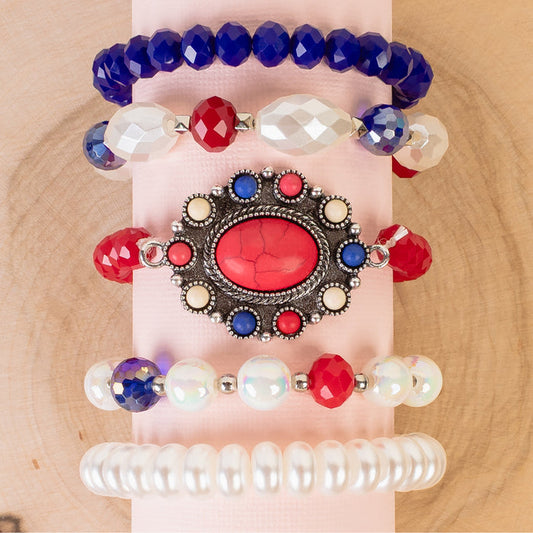 74854 - Fourth of July Stacked Bracelets - Red White & Blue