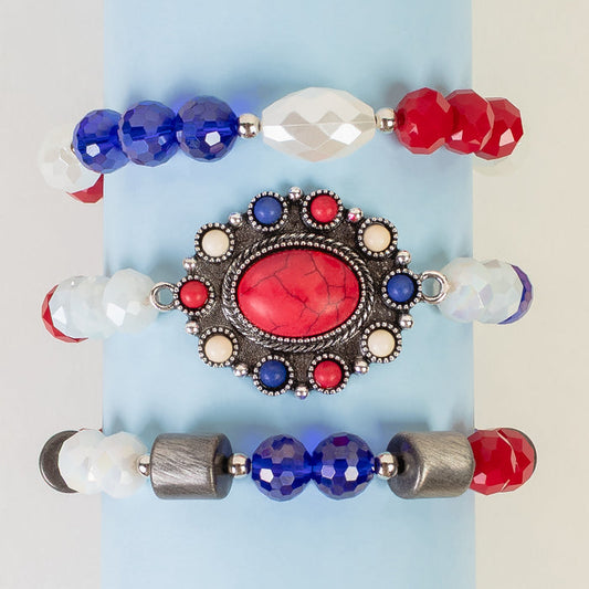 74855 - Fourth of July Stacked Bracelets - Red White & Blue