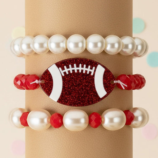 74871 - Stacked Football Bracelets - Red