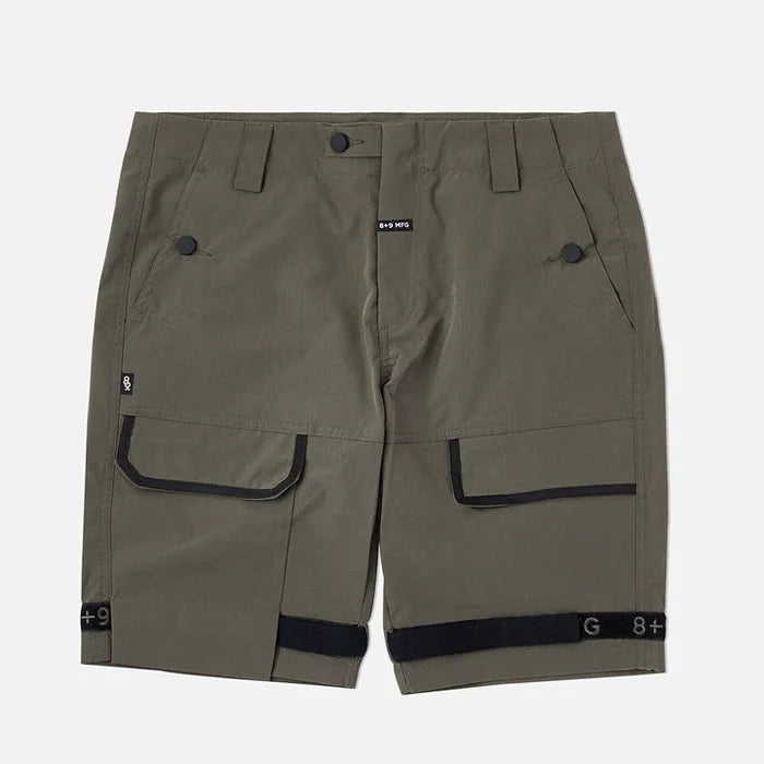 8&9 Olive Strapped Up Rip Stop Shorts (SHRIPOLI) with a modern design, comfortable fit, and multiple pockets for everyday wear