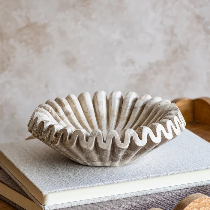 9" BEIGE MARBLE RUFFLE BOWL - Magnolia Lane co. Home + Garden + Gift