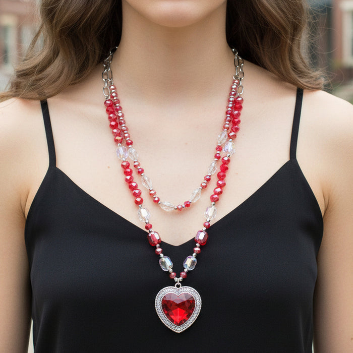 92385 - Layered Heart Necklace - Red