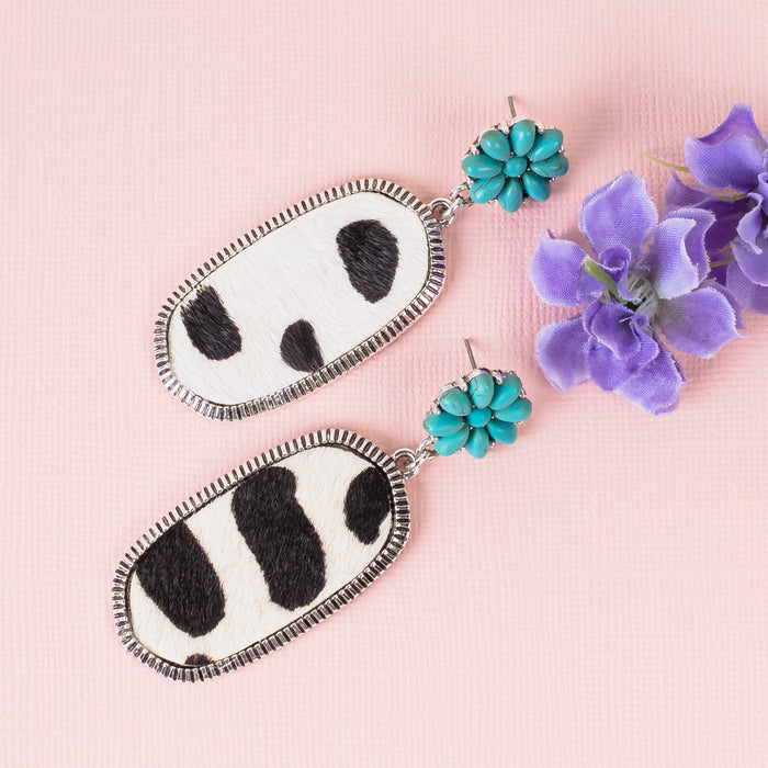 93200 - Animal Print Squash Blossom Earrings - Black & White