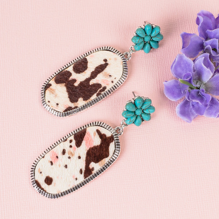 93200 - Animal Print Squash Blossom Earrings - Brown & White