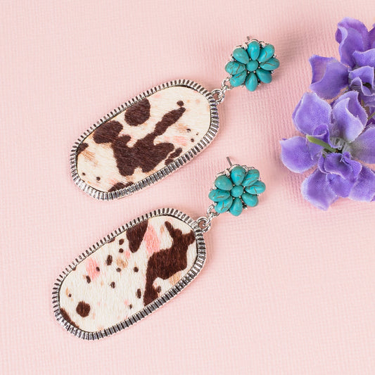 93200 - Animal Print Squash Blossom Earrings - Brown & White