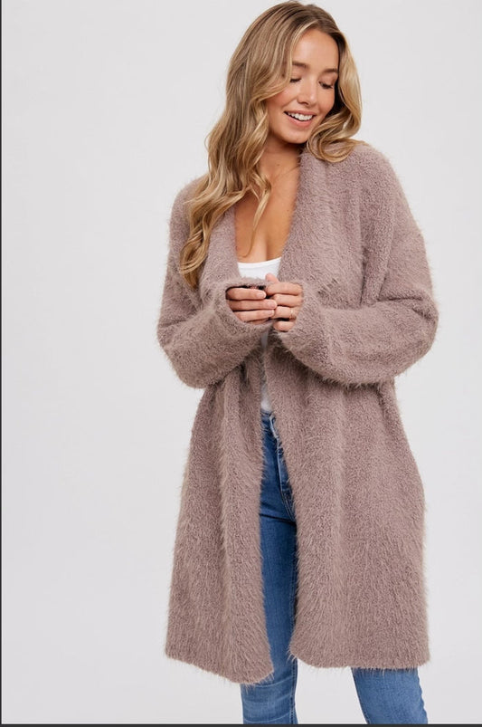 Soft Fuzzy Drape Cardigan (Brown)