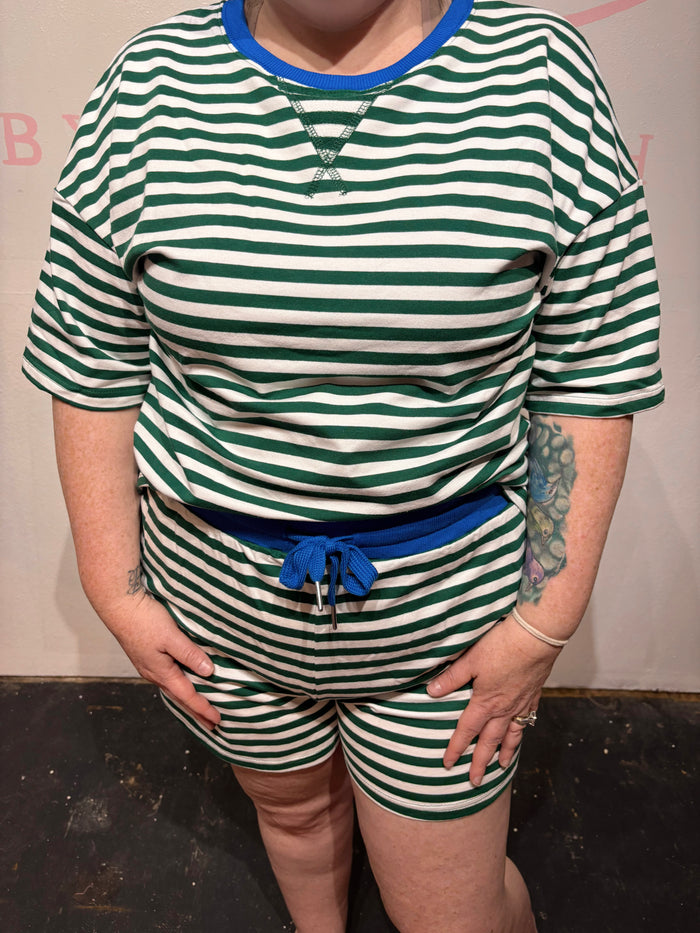 Stripe Contrast Trim Boxy Terry Short Set