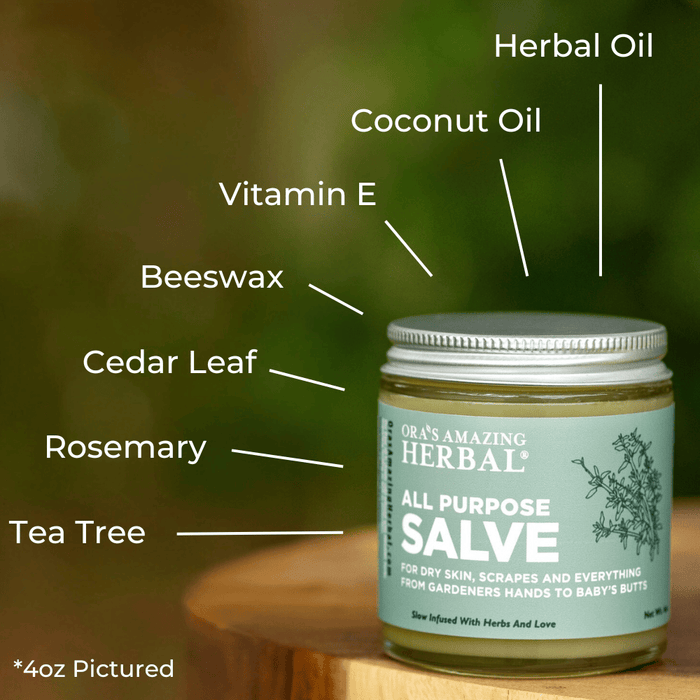 All Purpose Salve 4oz Lifestyle Outdoor Ingredients Infographic
