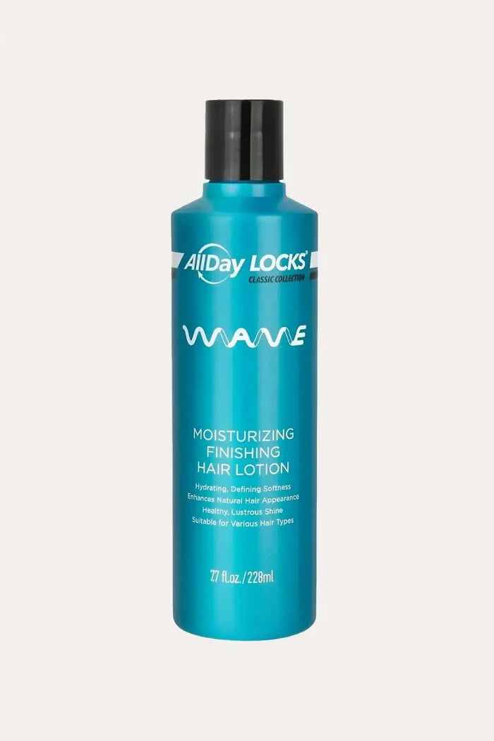 AllDay Locks WAVE Moisturizing Finishing Hair Lotion 7.7 fl oz (228ml), Lightweight Hair Lotion in teal bottle, front label view