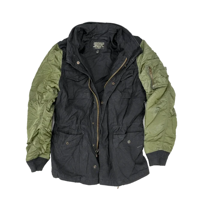 Alpha Industries Women's Fusion Black and Olive Field Jacket - Small - Army & Outdoors - Field Jackets