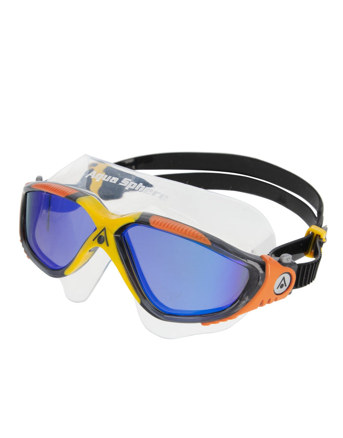 Aqua Sphere Vista mirrored lens goggles in vibrant orange blue
