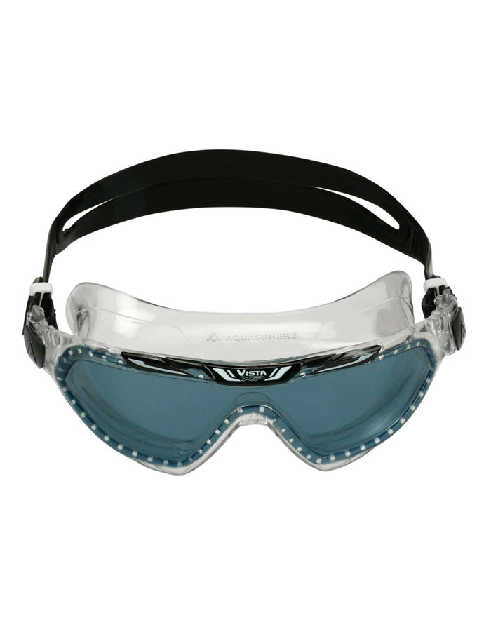 Sleek clear and black Aqua Sphere Vista XP swim mask with smoke lens