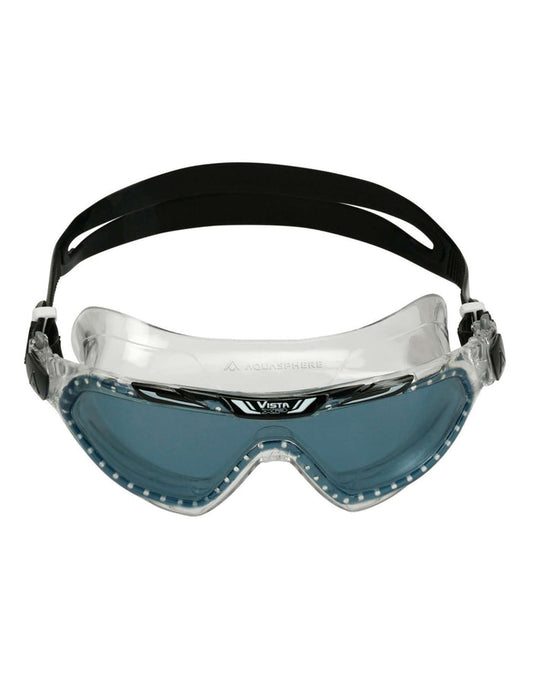 Sleek clear and black Aqua Sphere Vista XP swim mask with smoke lens