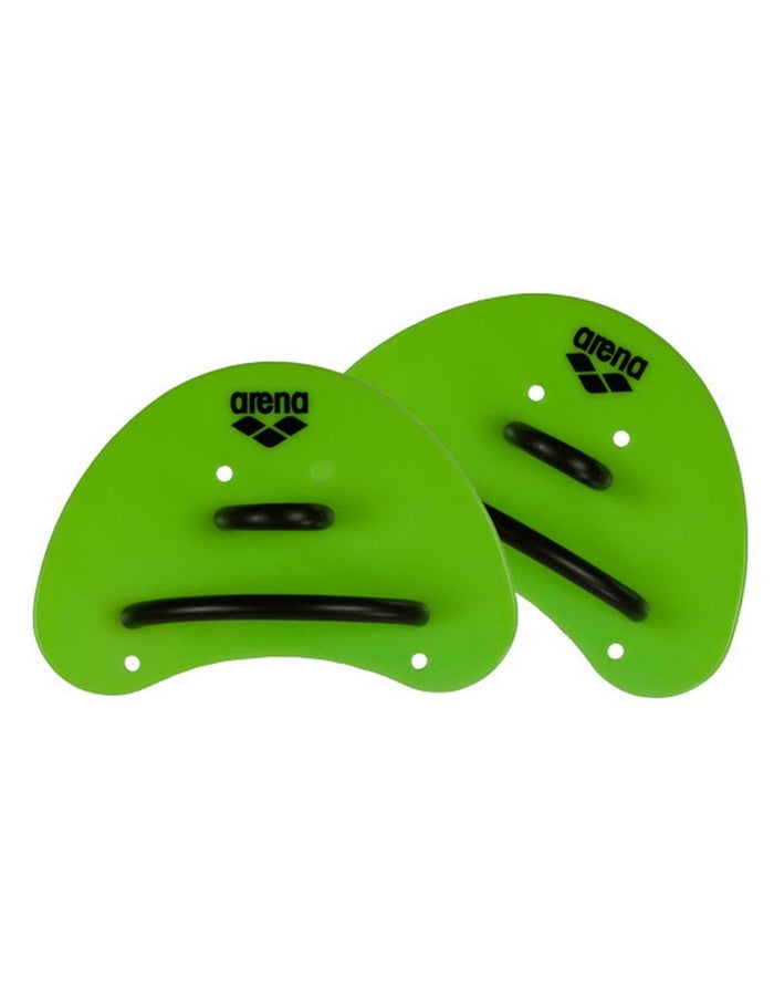 Lime green Arena Elite Finger Paddles with black straps