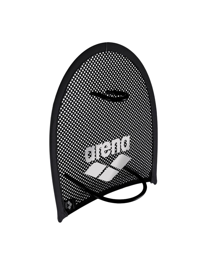 Arena Flex swim paddles with black white mesh swim fin strap