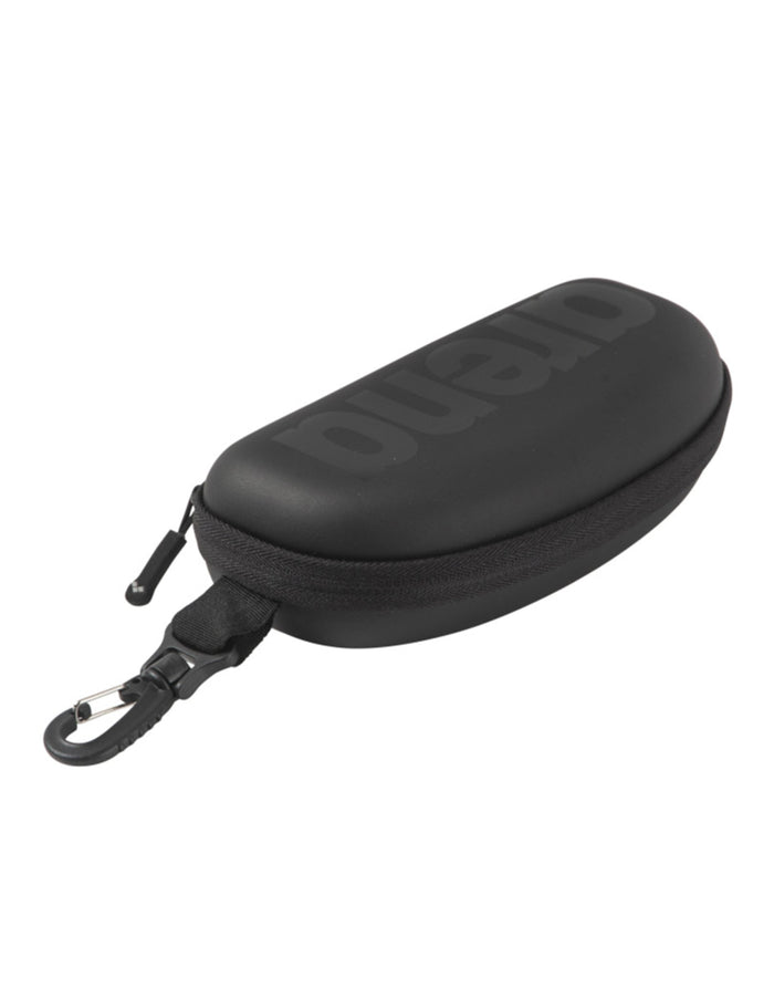 Dakine black hard shell goggle case with zipper, carabiner and elastic strap