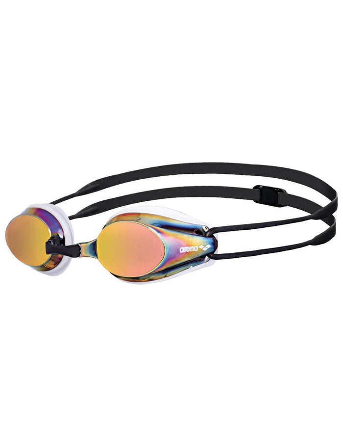 Arena Tracks mirrored lens swim goggles with low profile design to reduce drag