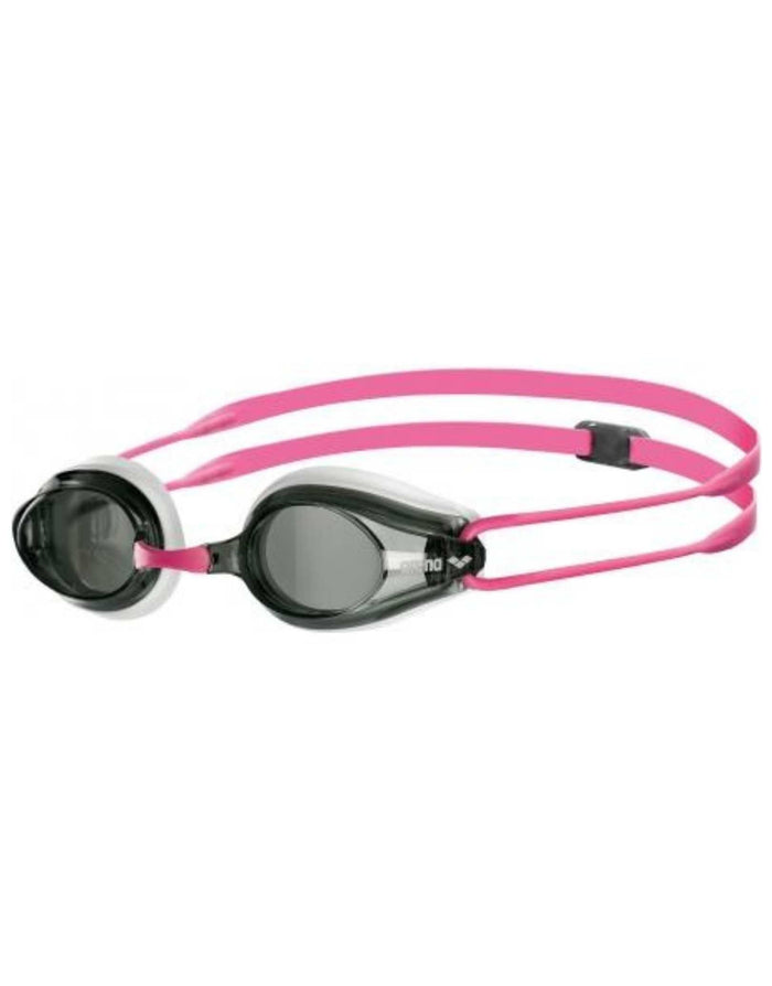 Arena Tracks swim goggles in pink and black with smoke lenses