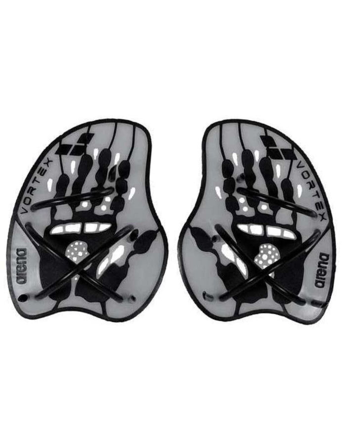 Arena Vortex Evolution silver/black neoprene hand paddles with vortex design