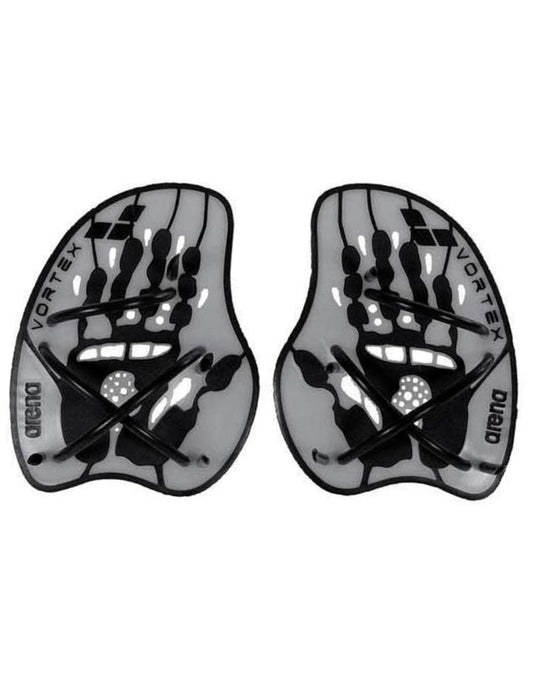 Arena Vortex Evolution silver/black neoprene hand paddles with vortex design
