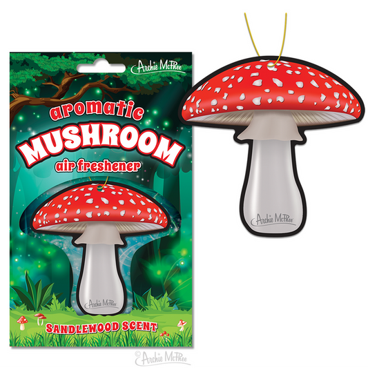 The Aromatic Mushroom Air Freshener boasts a unique design featuring a red cap and is infused with a calming sandalwood scent, making it an ideal accessory for your car.