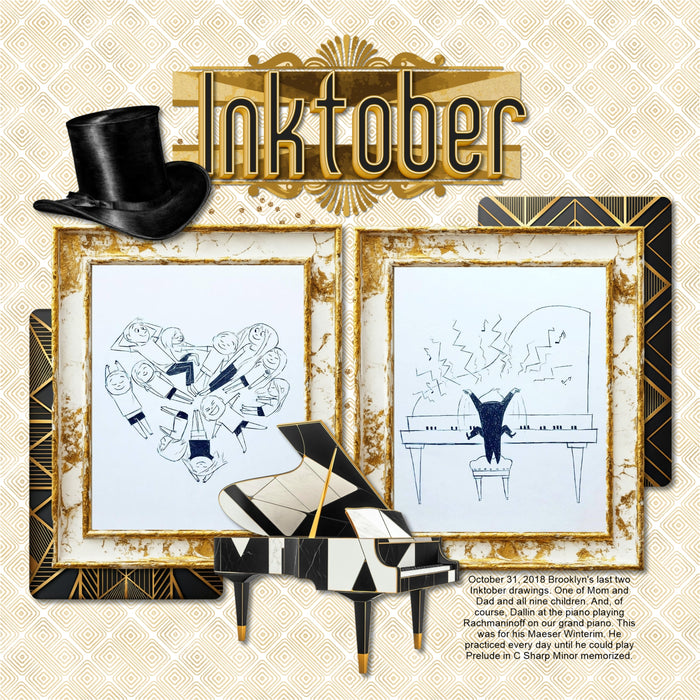 Inspired by the Great Gatsby, these beautiful and realistic Art Deco embellishments, patterned papers, photo mask frames, and alpha set by Lucky Girl Creative digital art from the Roaring 20's will help you create heritage digital scrapbooking pages and albums. Great for New Year's Eve, anniversary, birthday, black tie events, party, graduation, wedding, and more! Embellishments include skyscraper building, clip, clock, pocket watch, bow tie, dress, gown, shoe, top hat, fashion, satin, glove, column.