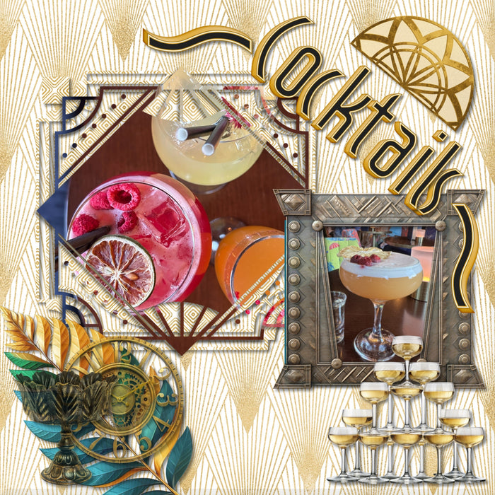 Inspired by the Great Gatsby, these beautiful and realistic Art Deco embellishments, patterned papers, photo mask frames, and alpha set by Lucky Girl Creative digital art from the Roaring 20's will help you create heritage digital scrapbooking pages and albums. Great for New Year's Eve, anniversary, birthday, black tie events, party, graduation, wedding, and more! Embellishments include skyscraper building, clip, clock, pocket watch, bow tie, dress, gown, shoe, top hat, fashion, satin, glove, column.