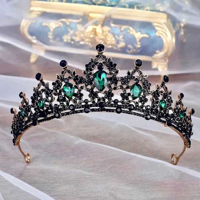 Gothic Victorian Bridal Tiara – Green Crystal Arwen Crown Hair Accessory