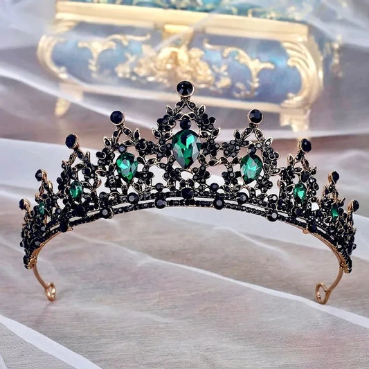 Gothic Victorian Bridal Tiara – Green Crystal Arwen Crown Hair Accessory