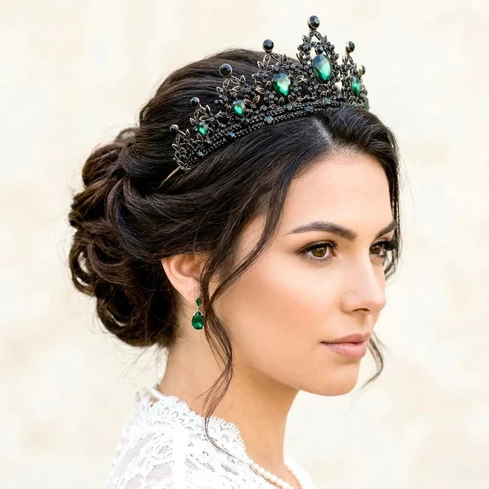 Gothic Victorian Bridal Tiara – Green Crystal Arwen Crown Hair Accessory