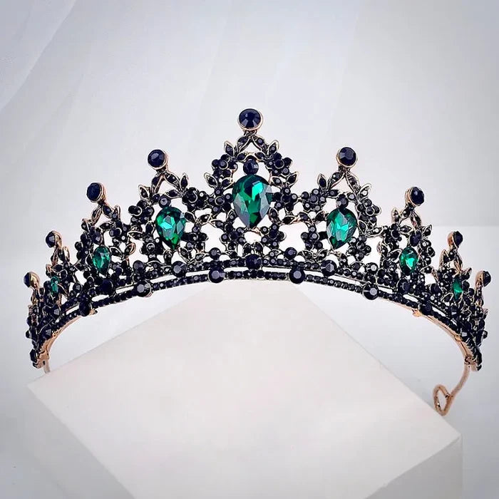 Gothic Victorian Bridal Tiara – Green Crystal Arwen Crown Hair Accessory