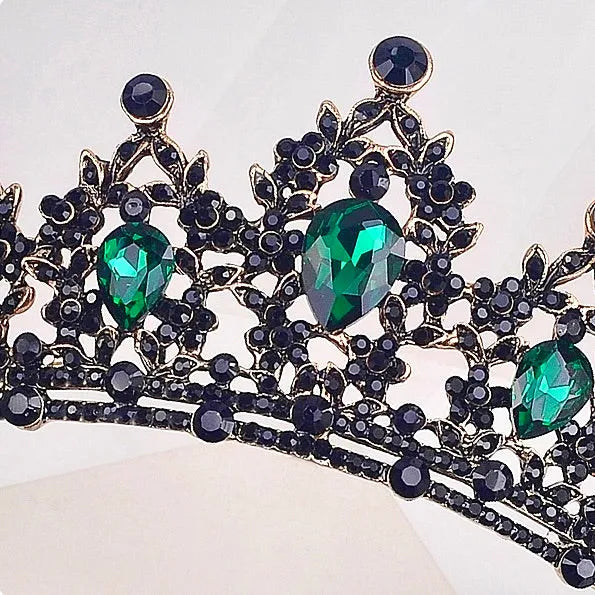 Gothic Victorian Bridal Tiara – Green Crystal Arwen Crown Hair Accessory