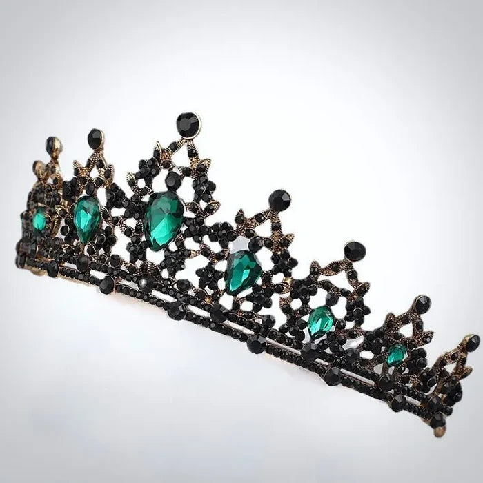 Gothic Victorian Bridal Tiara – Green Crystal Arwen Crown Hair Accessory