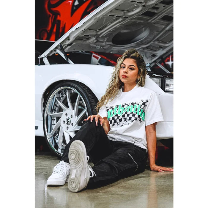 Authentics Arch Checkered Tee in White and Neon Green, a stylish and vibrant fashion statement for everyday wear