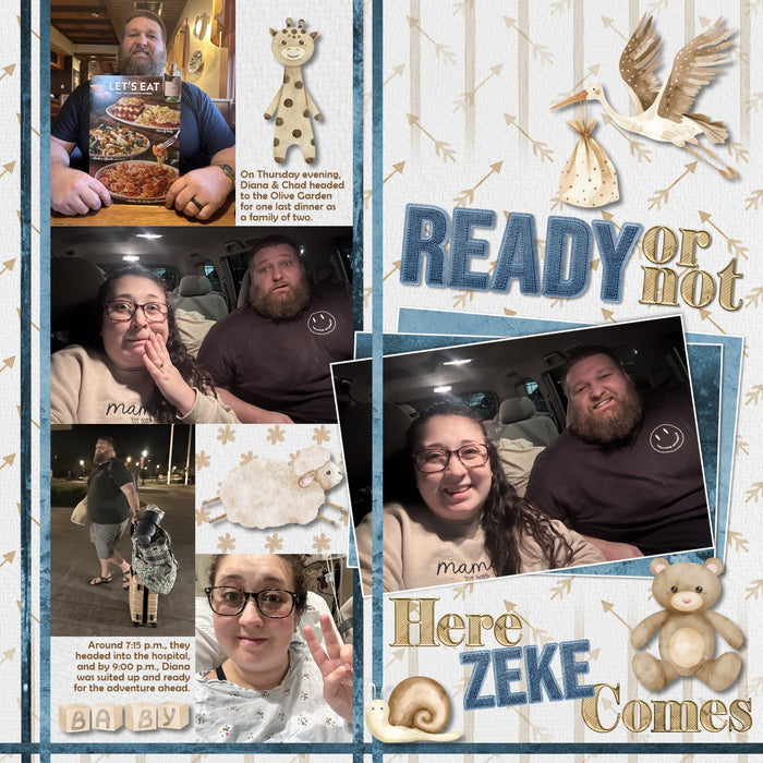 Capture the special moments of your baby boy or baby girl with this neutral and versatile baby digital scrapbooking kit by Lucky Girl Creative digital art that adds a touch of watercolor to your page. Add these beautiful embellishments, pretty patterned papers, and clusters to recall your newborn baby memories, create unique baby announcements, and baby shower gifts. Great for newborn baby pages and Baby's 1st Year albums, too!! Embellishments include butterfly, snail, bunny, rabbit, deer, dog, Greyhound.