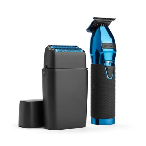 BaBylissPRO Limited FX Black & Blue Cord/Cordless Trimmer & Double Foil Shaver Set # FXDUOFS2TBL - Palms Fashion Inc.