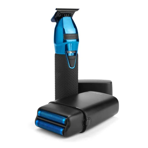 BaBylissPRO Limited FX Black & Blue Cord/Cordless Trimmer & Double Foil Shaver Set # FXDUOFS2TBL - Palms Fashion Inc.