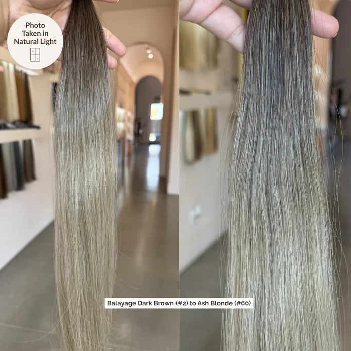 Balayage Dark Brown (#2) to Ash Blonde (#60) Invisible Tape 20" (25g)