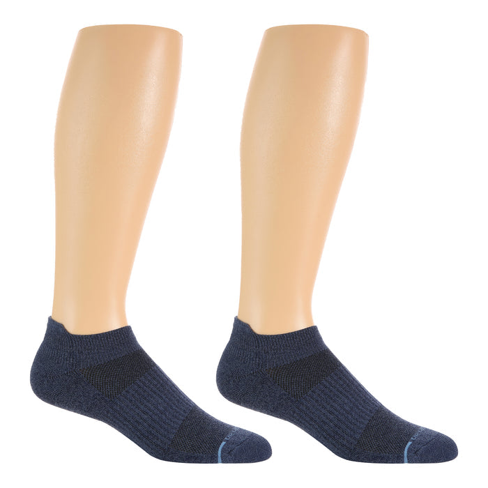 Ankle compression socks in dark blue with textured design and reinforced heel and toe.